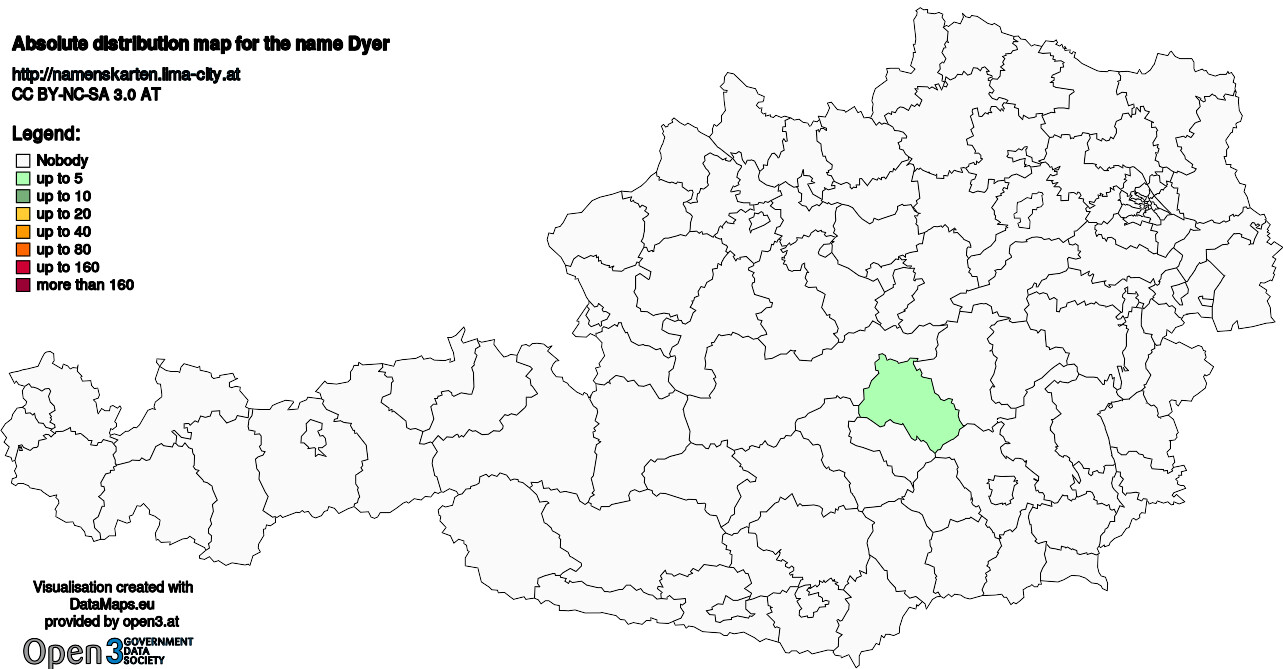 Absolute Distribution maps for surname Dyer