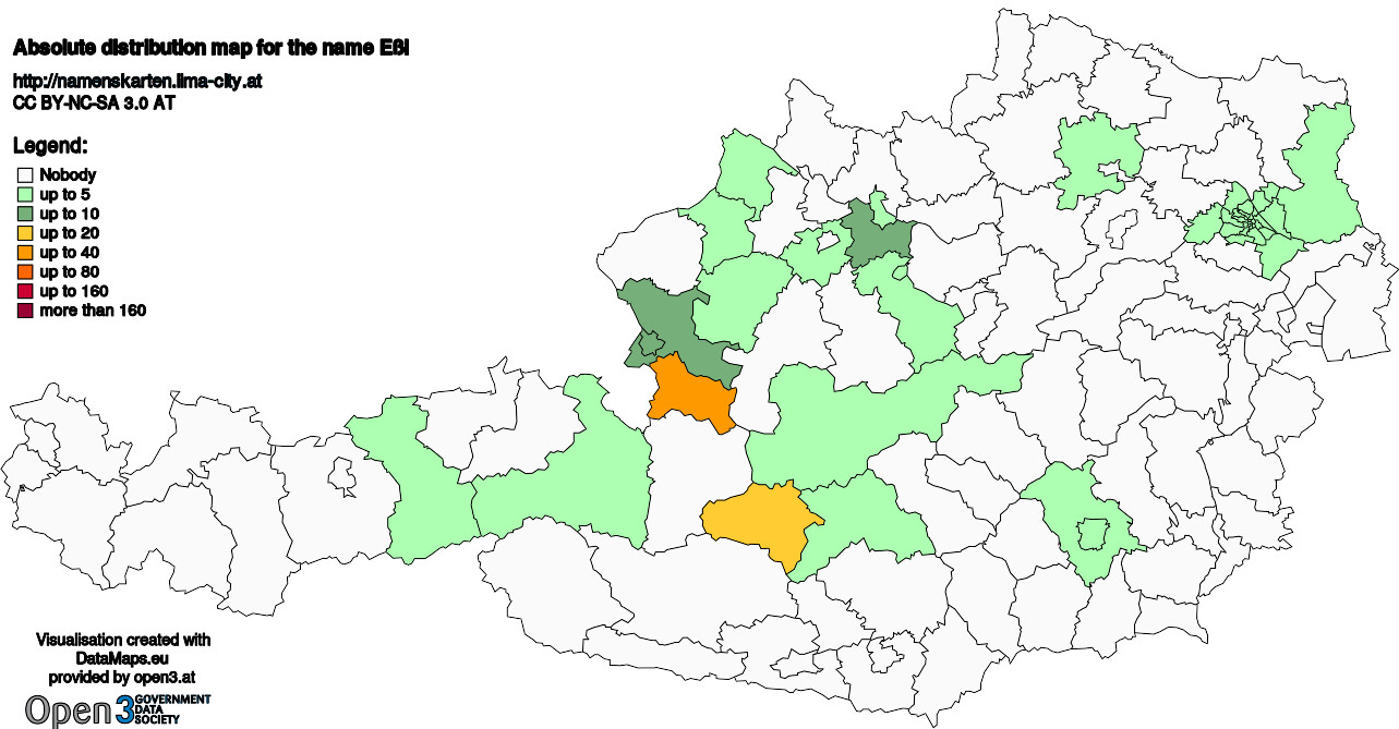 Absolute Distribution maps for surname Eßl