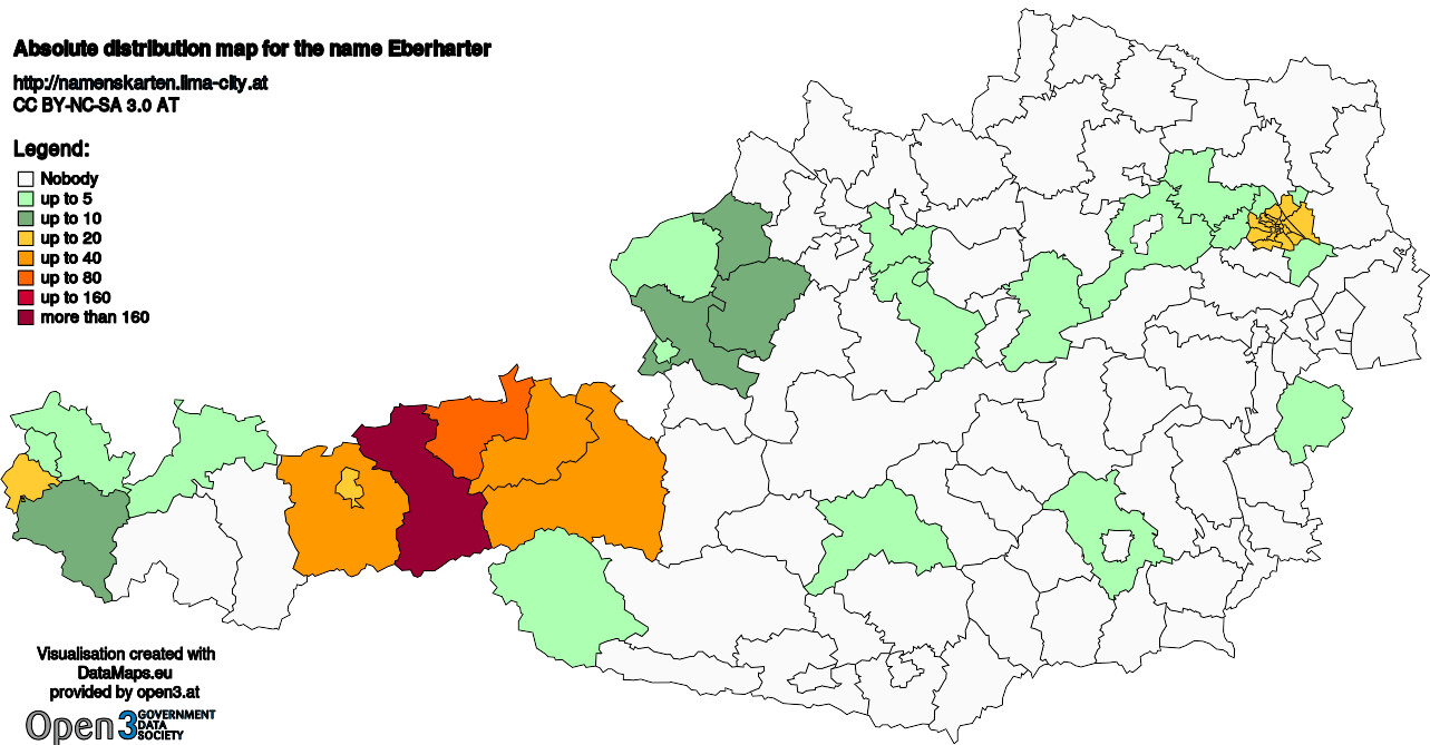 Absolute Distribution maps for surname Eberharter