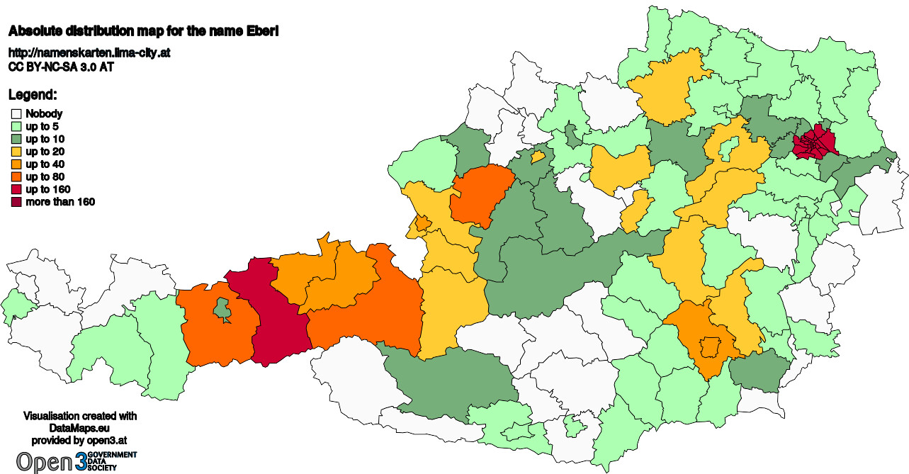 Absolute Distribution maps for surname Eberl