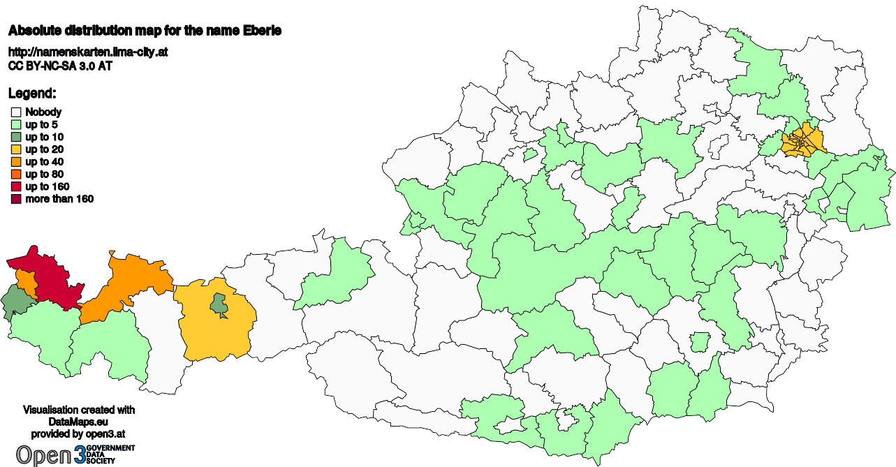 Absolute Distribution maps for surname Eberle