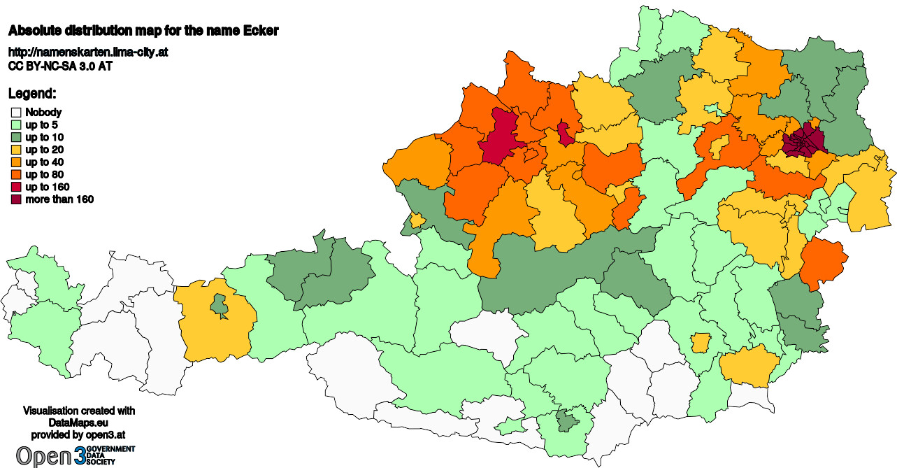 Absolute Distribution maps for surname Ecker