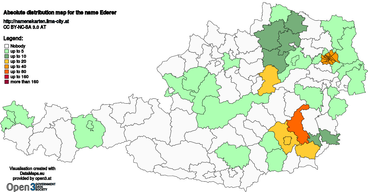 Absolute Distribution maps for surname Ederer