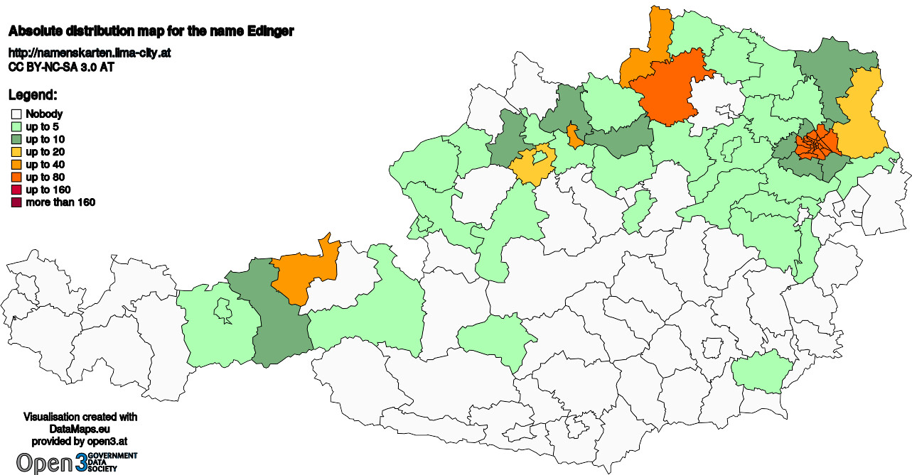 Absolute Distribution maps for surname Edinger