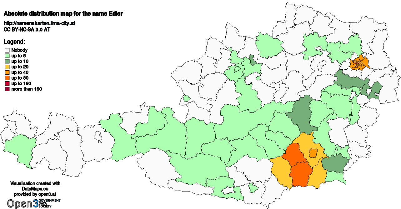 Absolute Distribution maps for surname Edler