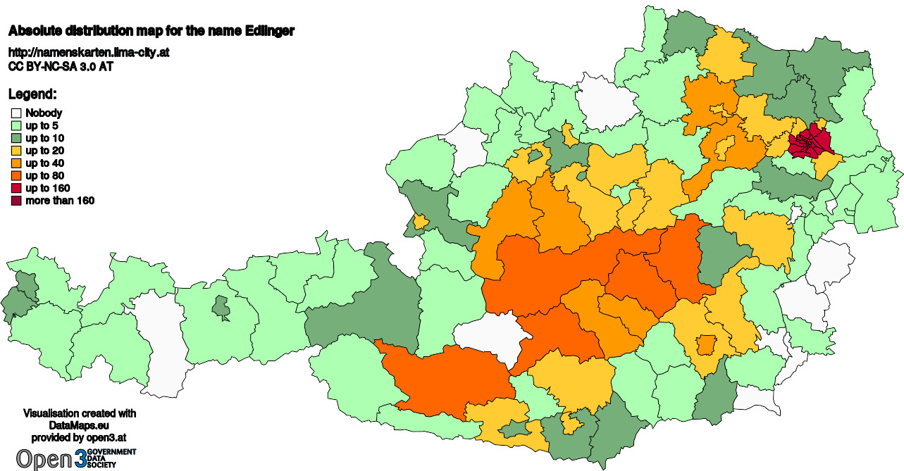Absolute Distribution maps for surname Edlinger