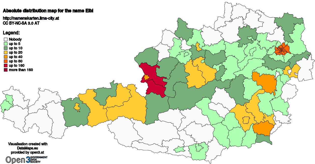 Absolute Distribution maps for surname Eibl