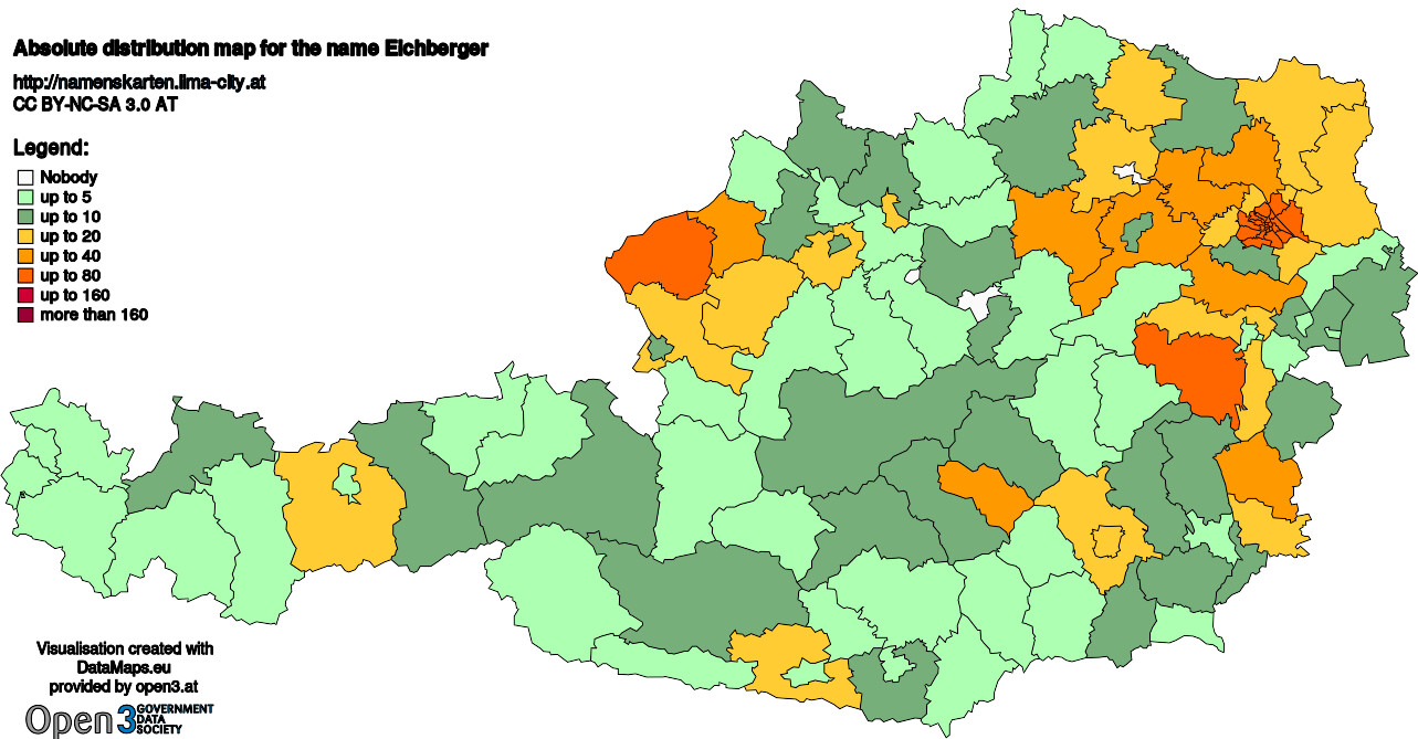 Absolute Distribution maps for surname Eichberger