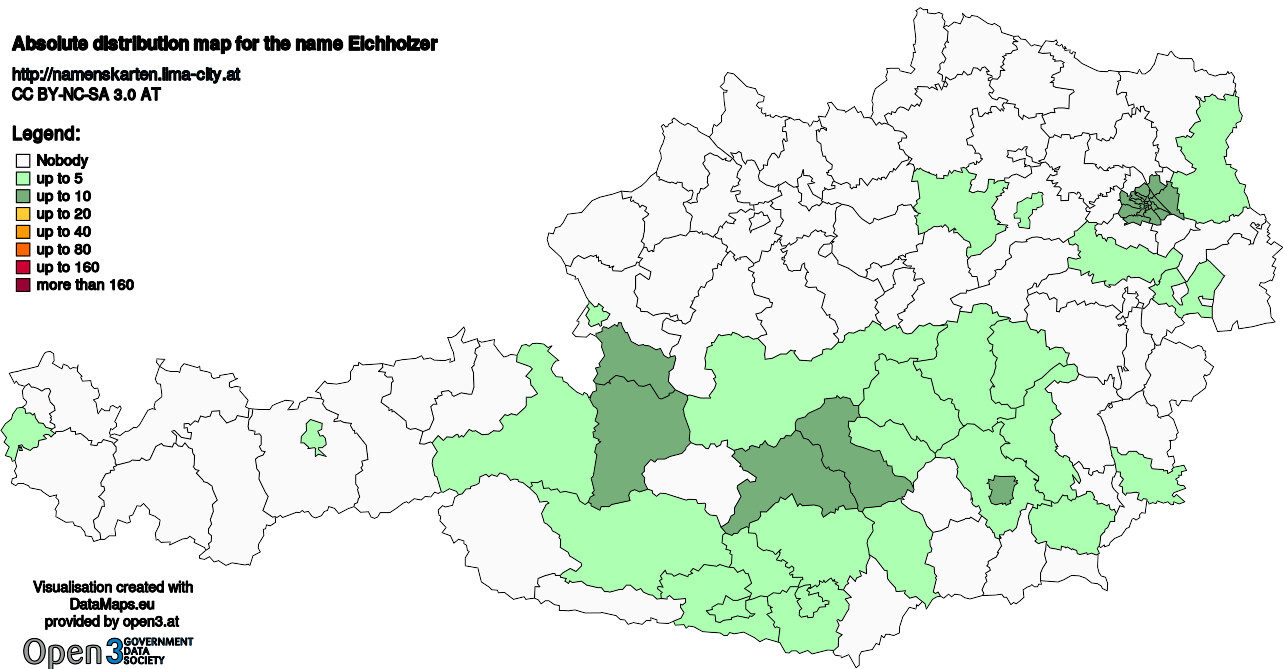 Absolute Distribution maps for surname Eichholzer