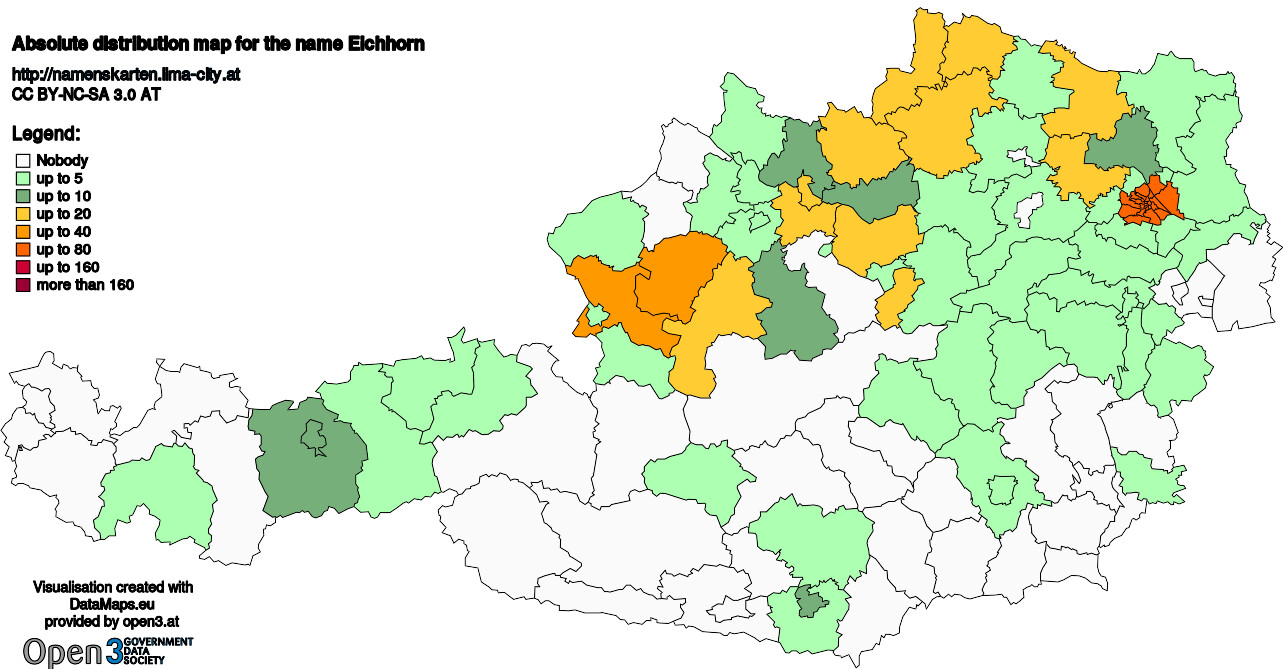 Absolute Distribution maps for surname Eichhorn