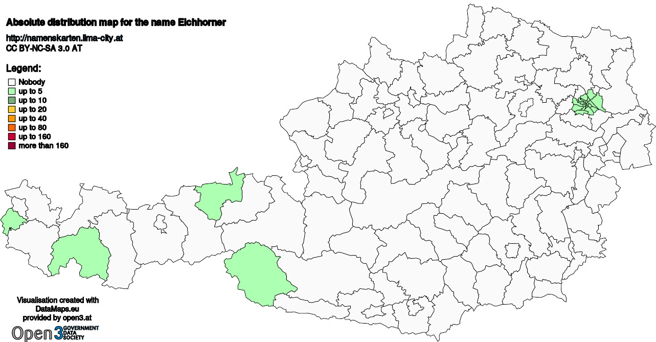 Absolute Distribution maps for surname Eichhorner