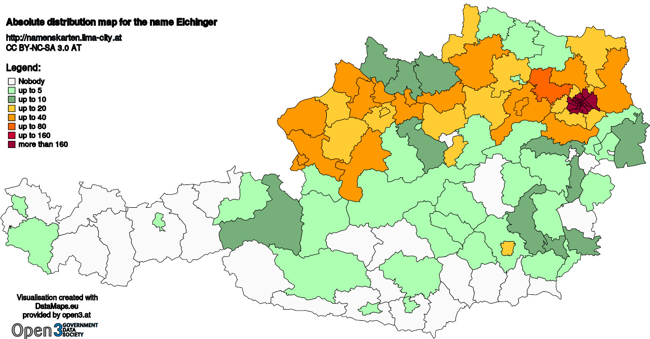 Absolute Distribution maps for surname Eichinger