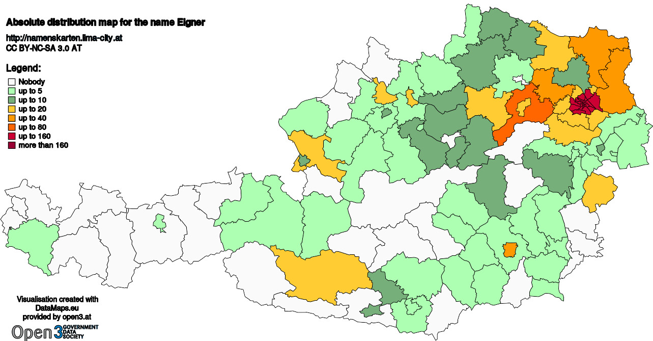 Absolute Distribution maps for surname Eigner