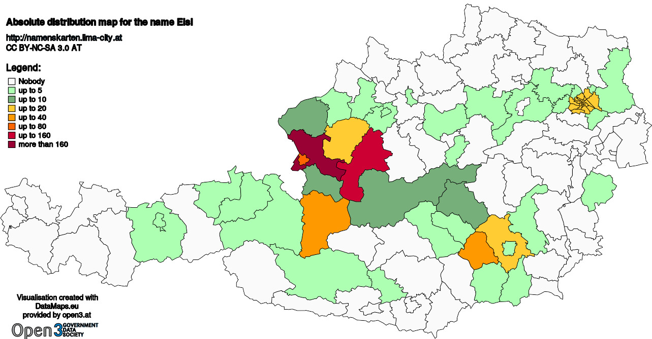 Absolute Distribution maps for surname Eisl