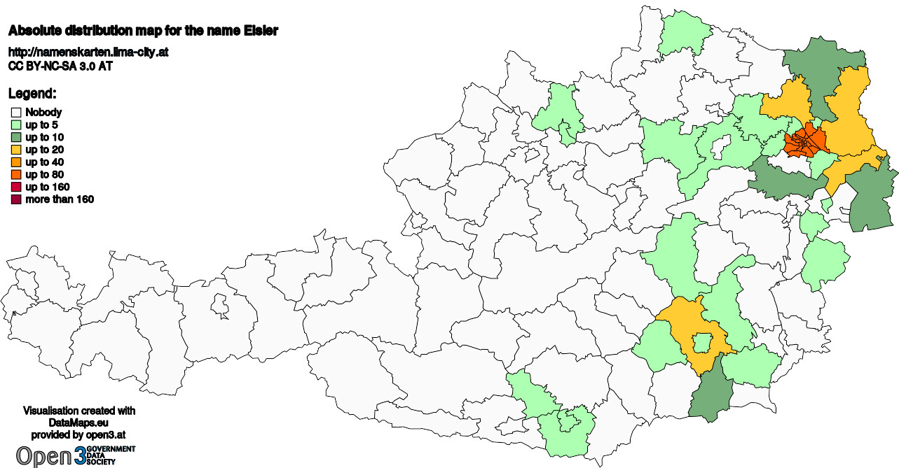 Absolute Distribution maps for surname Eisler