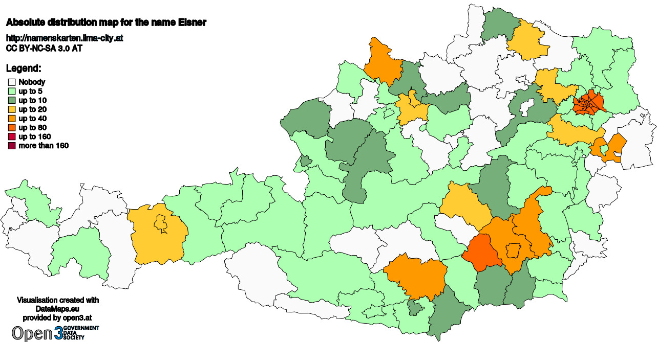 Absolute Distribution maps for surname Eisner