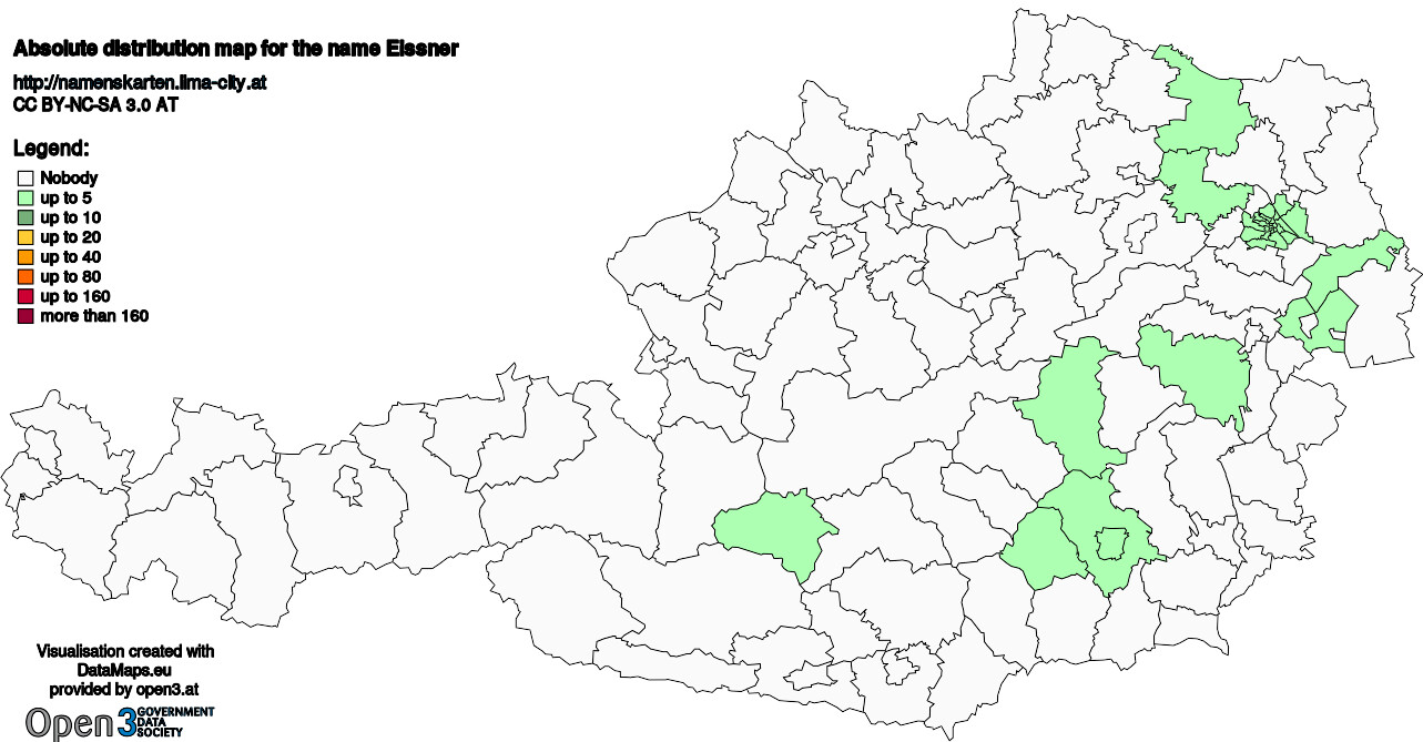 Absolute Distribution maps for surname Eissner