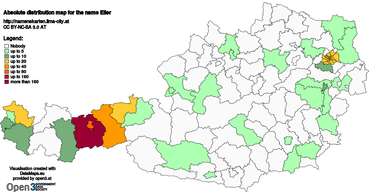 Absolute Distribution maps for surname Eller