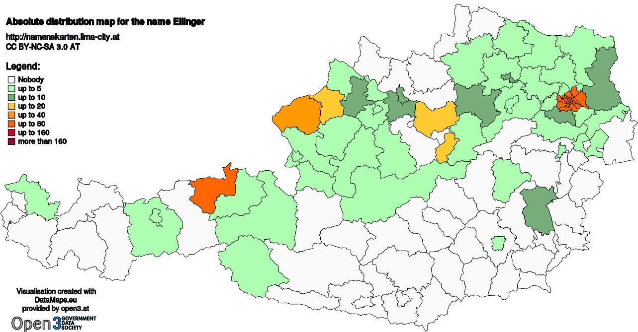 Absolute Distribution maps for surname Ellinger