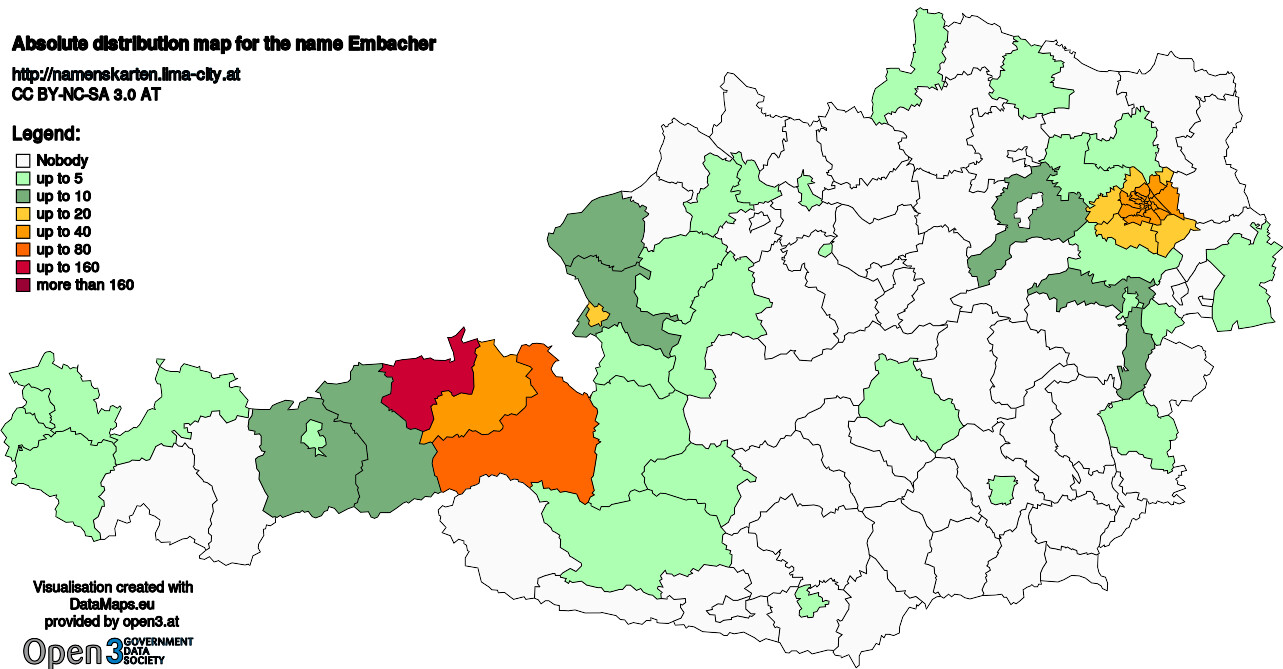 Absolute Distribution maps for surname Embacher