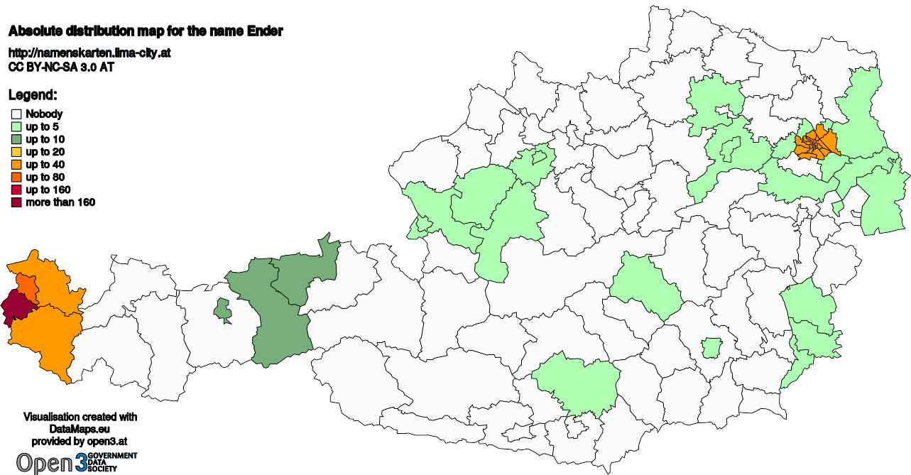 Absolute Distribution maps for surname Ender