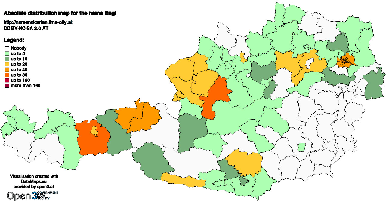 Absolute Distribution maps for surname Engl