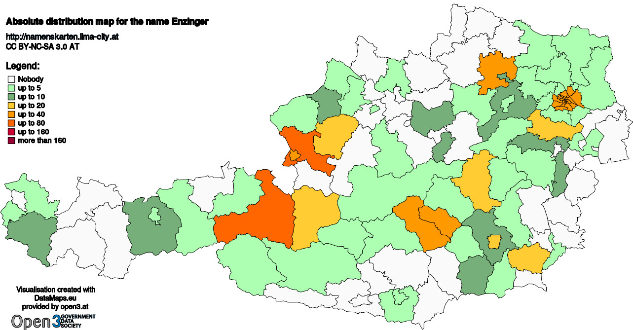 Absolute Distribution maps for surname Enzinger