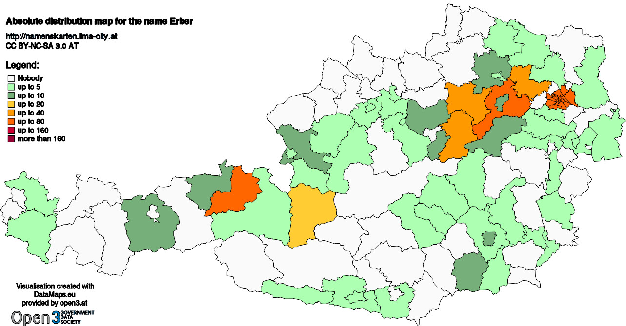 Absolute Distribution maps for surname Erber