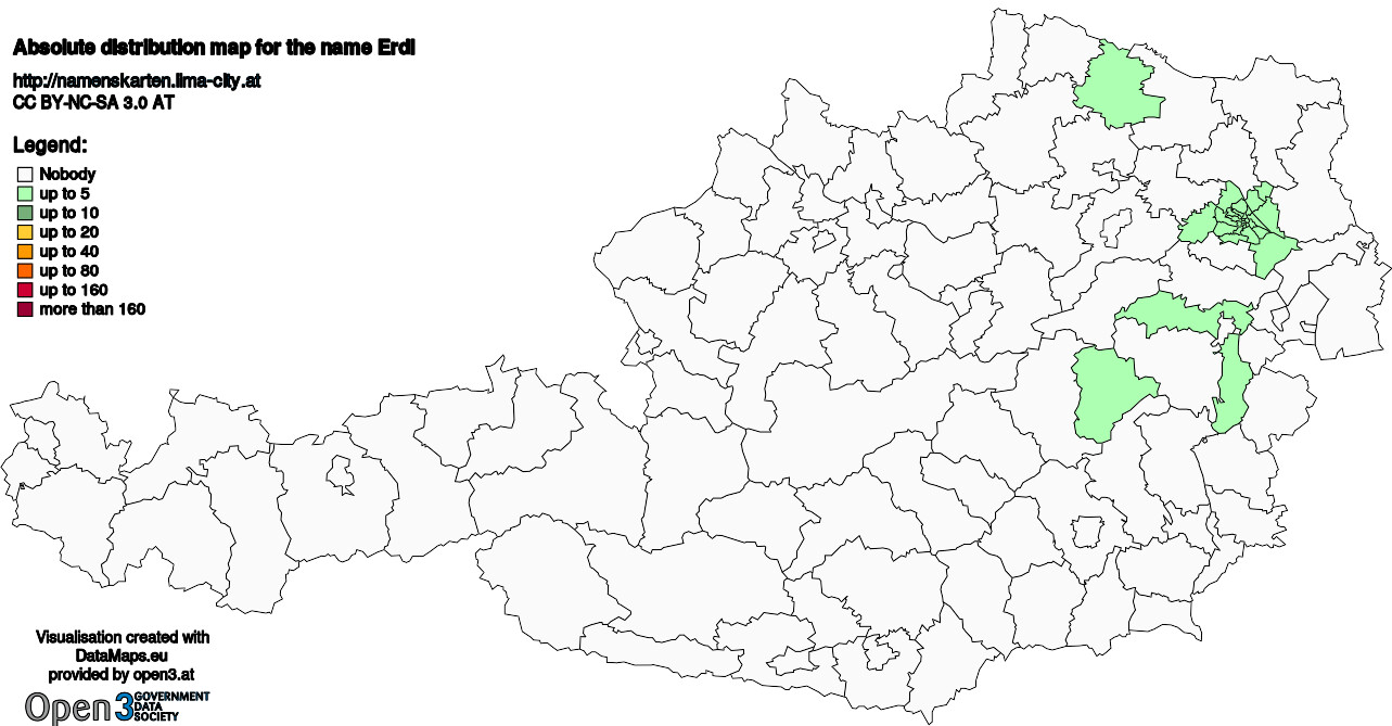 Absolute Distribution maps for surname Erdl