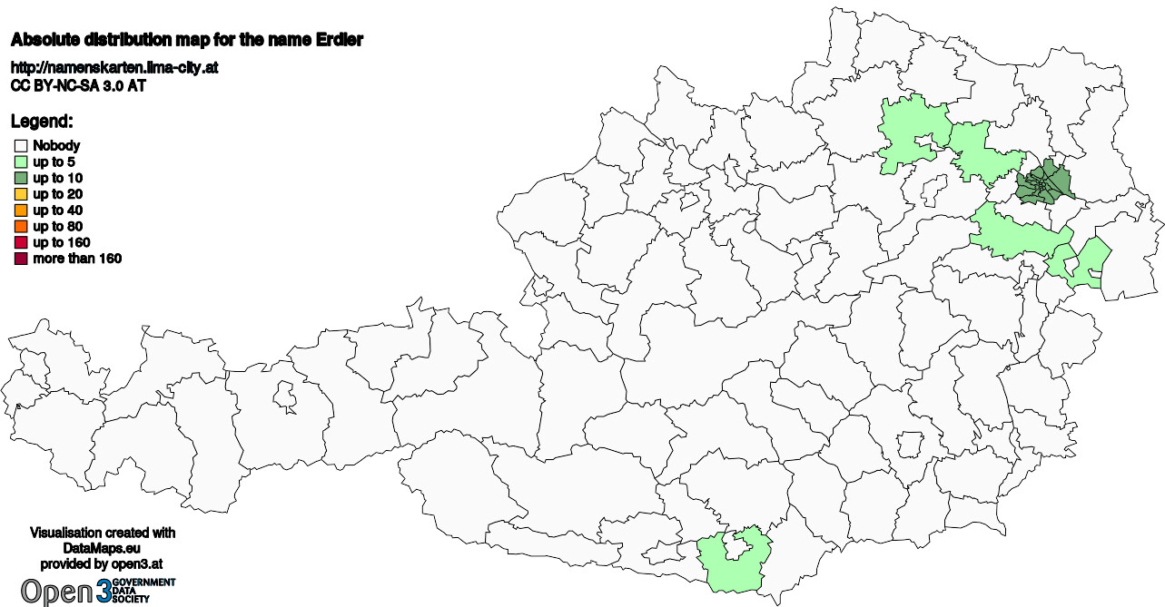 Absolute Distribution maps for surname Erdler