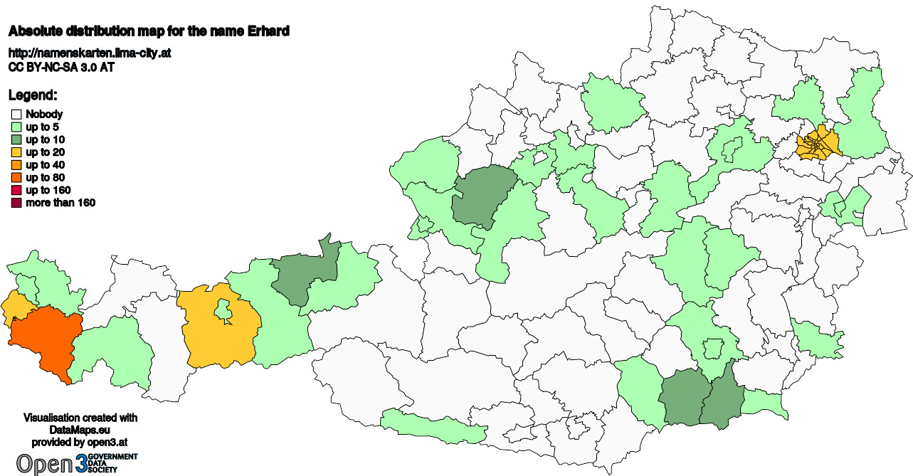 Absolute Distribution maps for surname Erhard