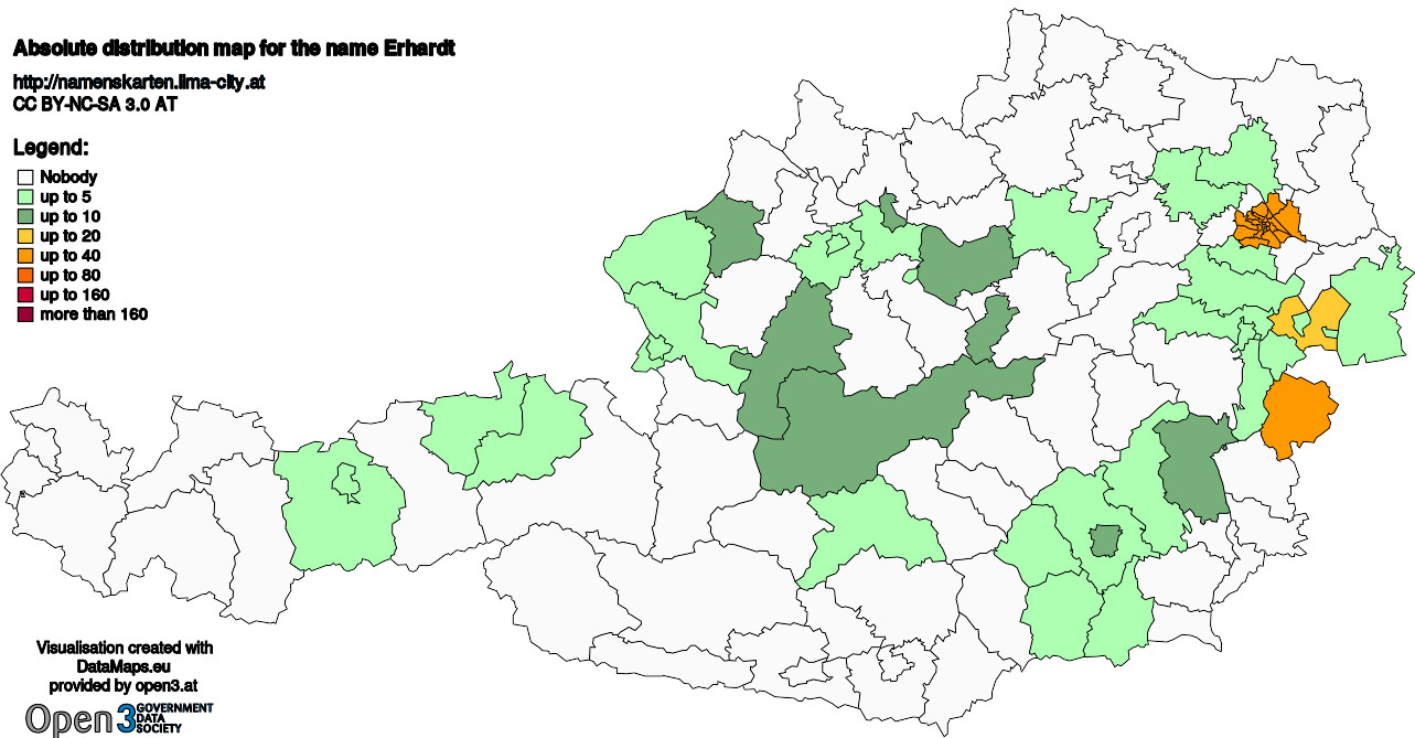 Absolute Distribution maps for surname Erhardt