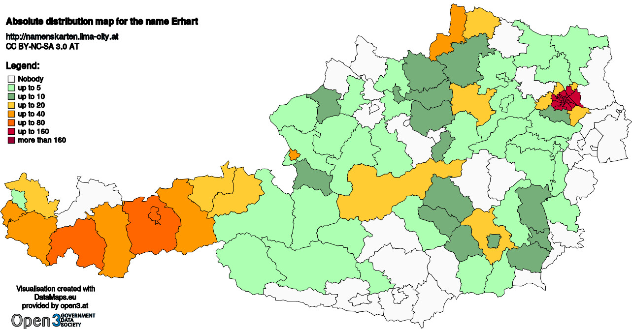 Absolute Distribution maps for surname Erhart