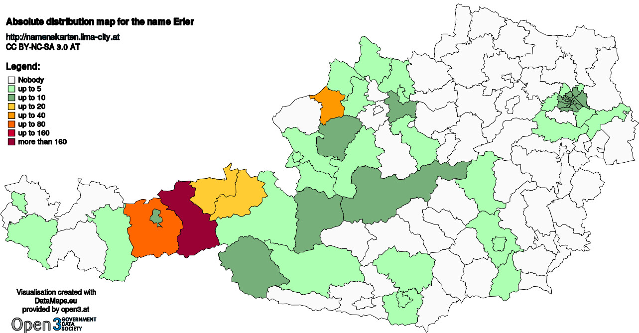 Absolute Distribution maps for surname Erler