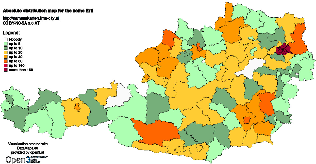 Absolute Distribution maps for surname Ertl