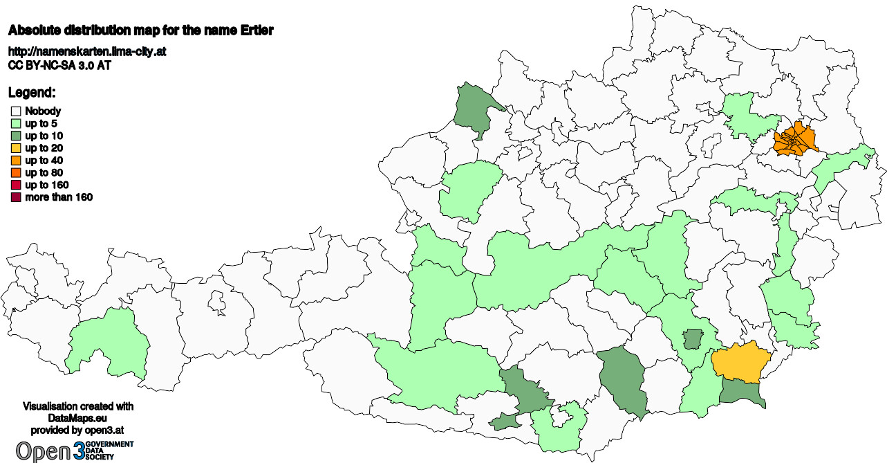 Absolute Distribution maps for surname Ertler