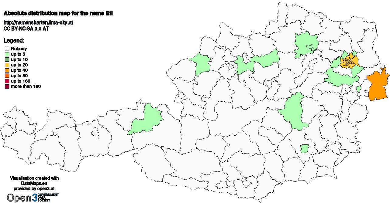 Absolute Distribution maps for surname Etl