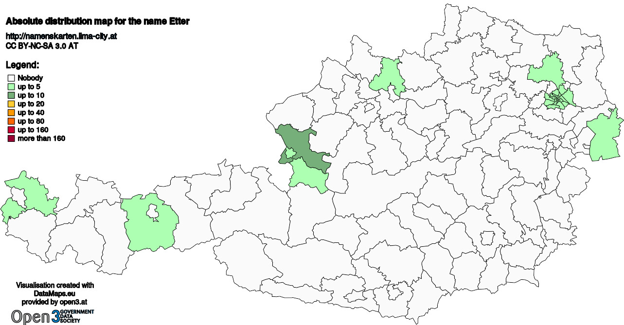 Absolute Distribution maps for surname Etter