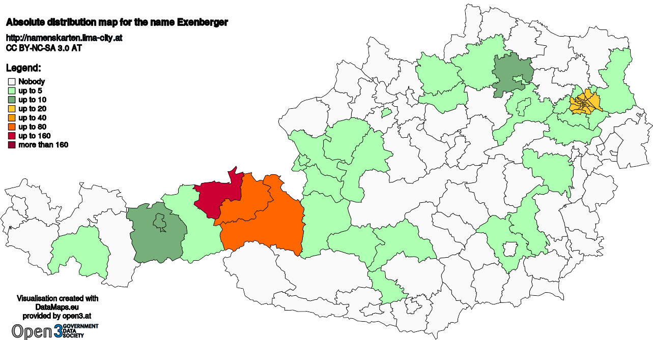 Absolute Distribution maps for surname Exenberger