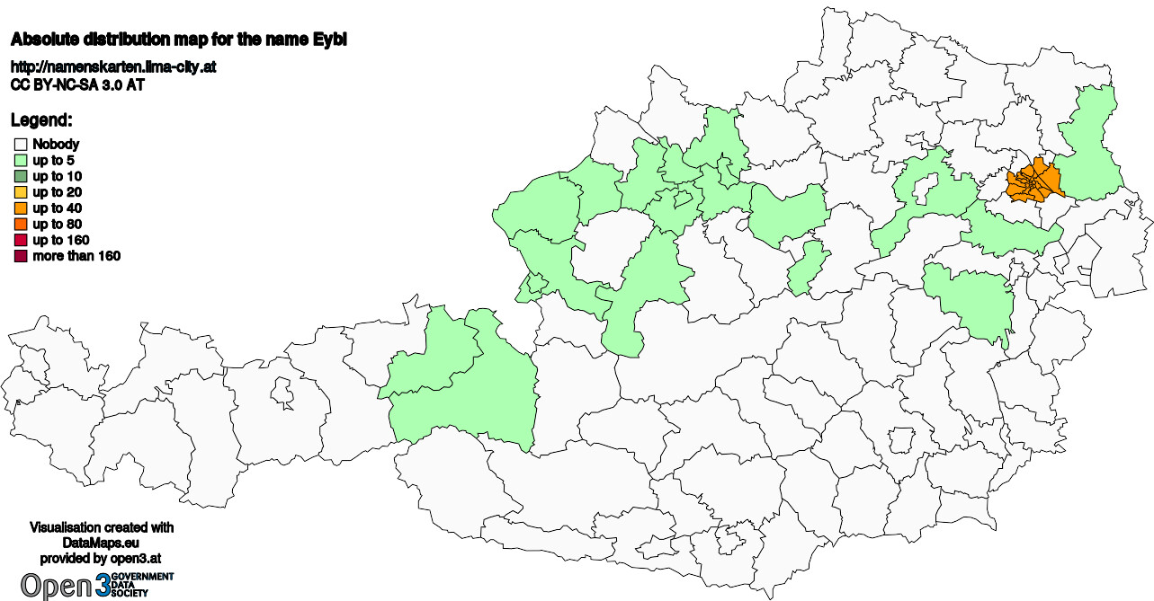 Absolute Distribution maps for surname Eybl