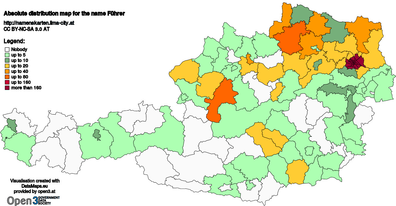 Absolute Distribution maps for surname Führer