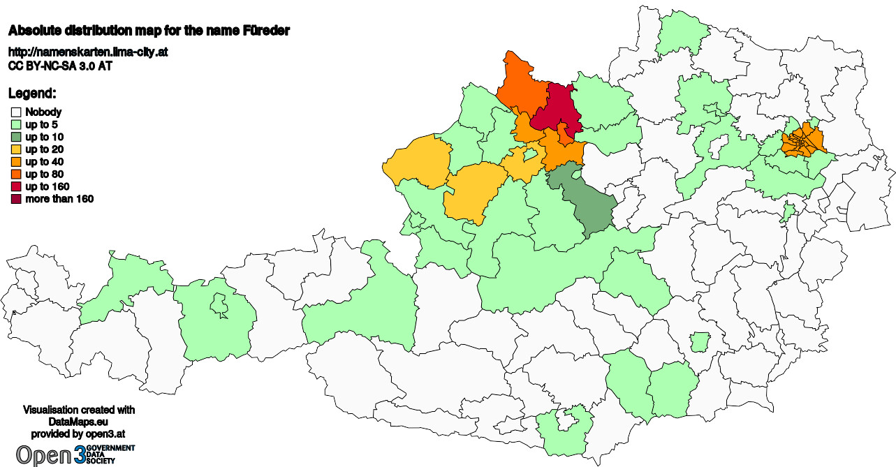 Absolute Distribution maps for surname Füreder