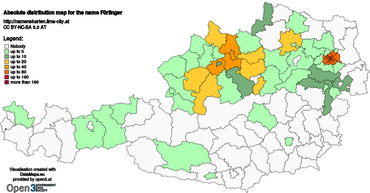 Absolute Distribution maps for surname Fürlinger