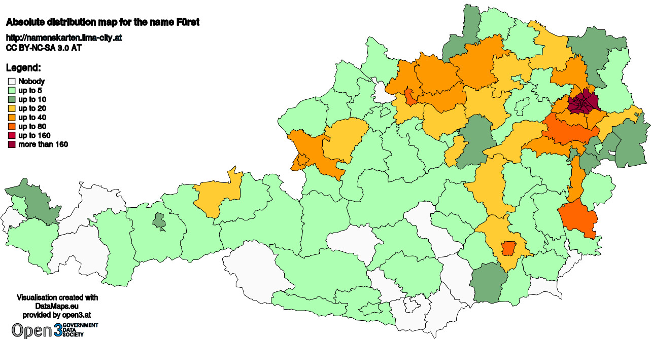Absolute Distribution maps for surname Fürst