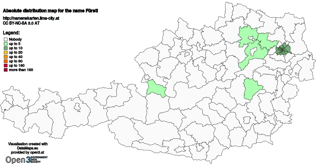 Absolute Distribution maps for surname Fürstl