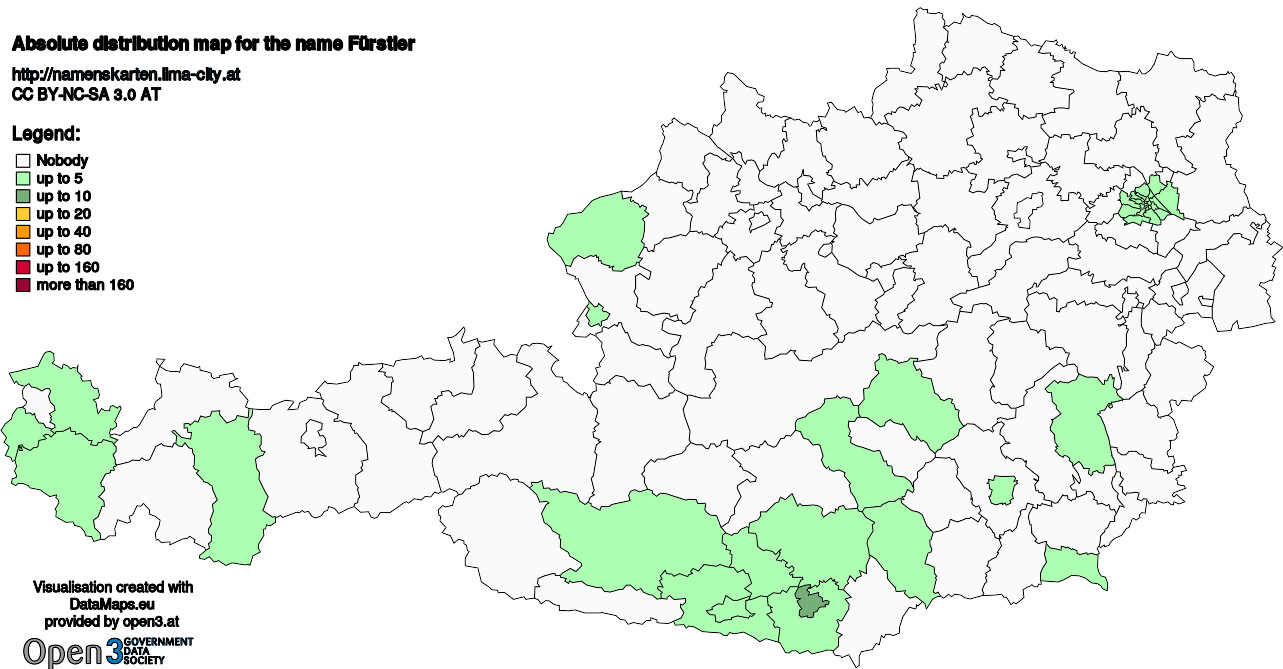 Absolute Distribution maps for surname Fürstler