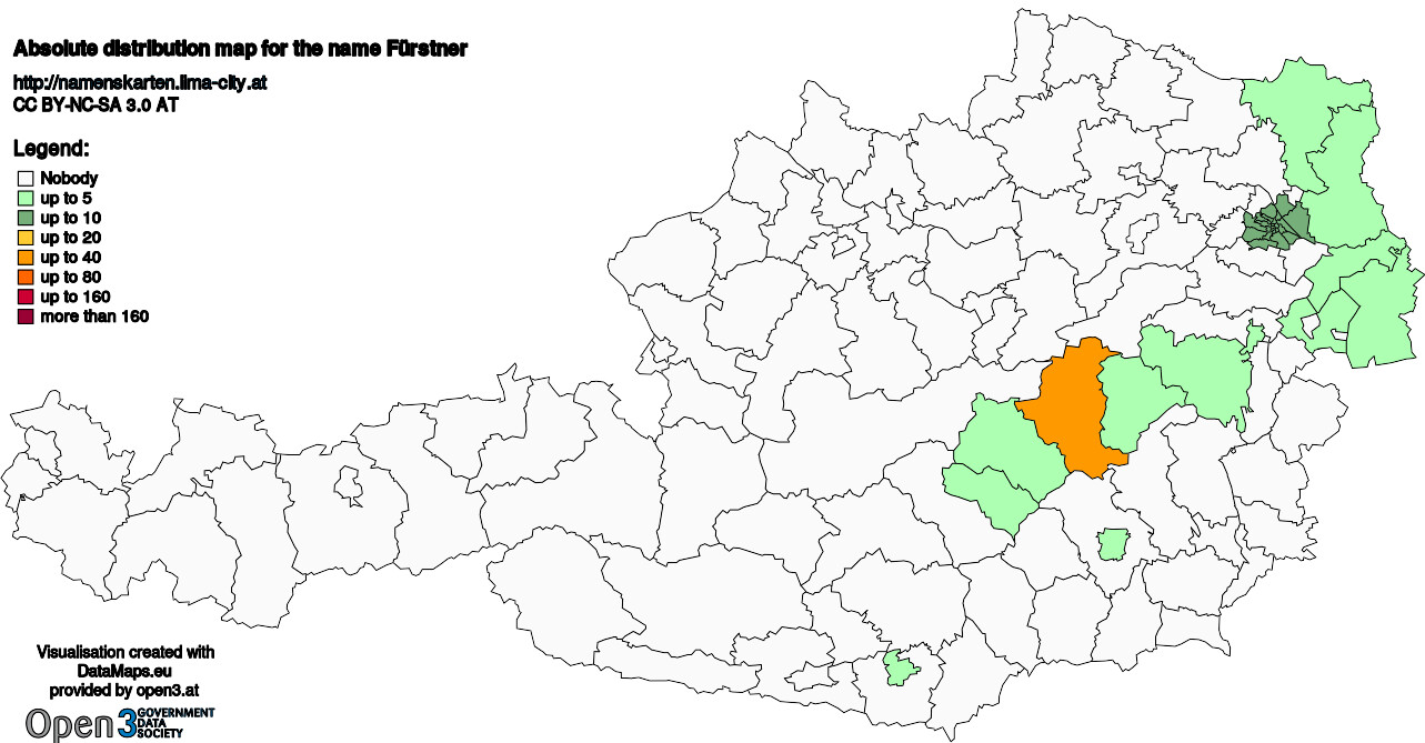 Absolute Distribution maps for surname Fürstner