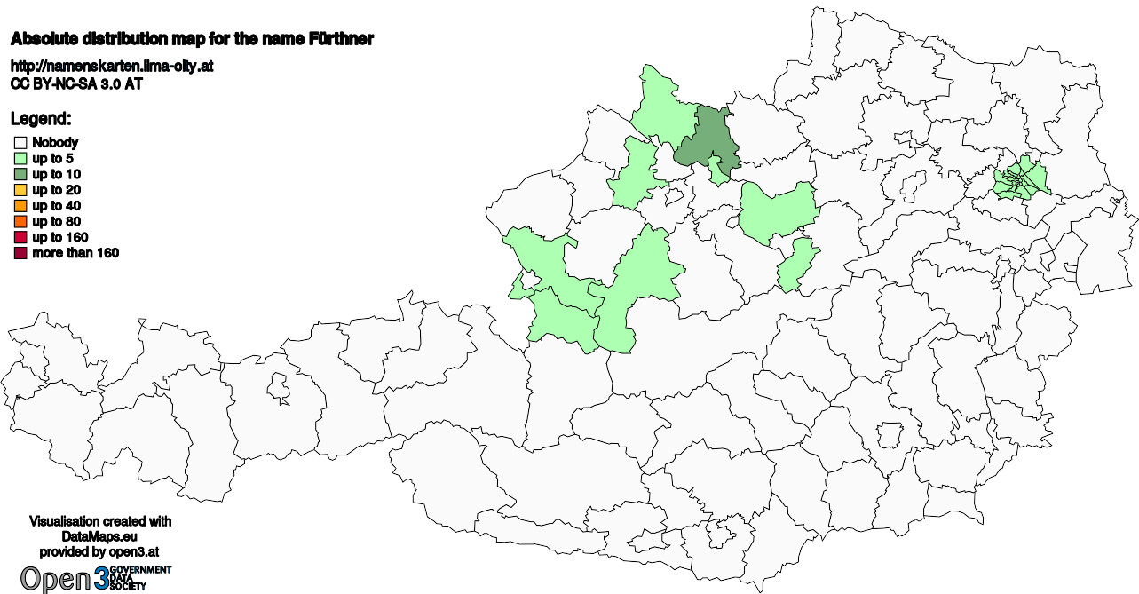 Absolute Distribution maps for surname Fürthner