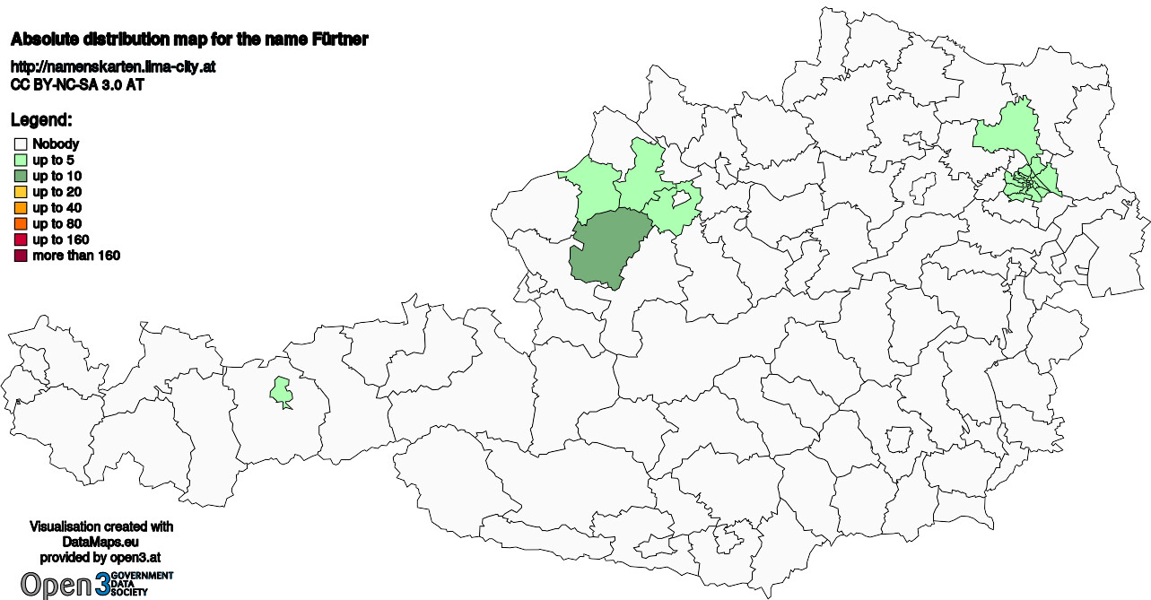 Absolute Distribution maps for surname Fürtner