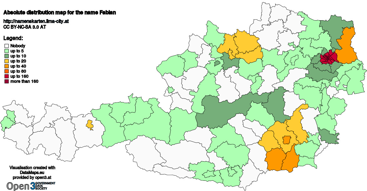 Absolute Distribution maps for surname Fabian